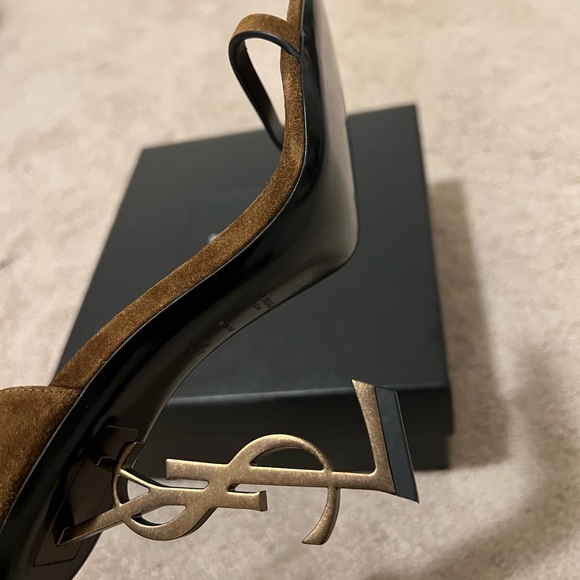 Brand new Yves Saint Laurent brown high heels. YSL is the heel on these shoes. - Picture 3 of 8